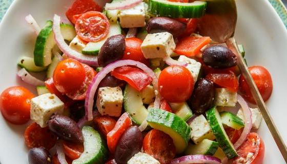 Greek salad with smoked salt