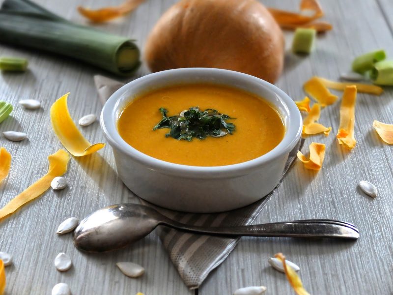 Pumpkin cream soup with smoke aroma